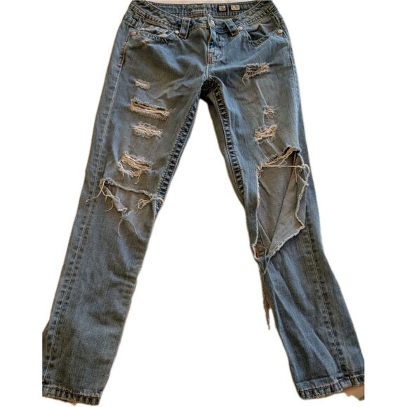 Miss Me Women's Thrashed Boyfriend Blue Jeans Sz 26 Destroyed Worn‎ Distressed - Picture 1 of 12